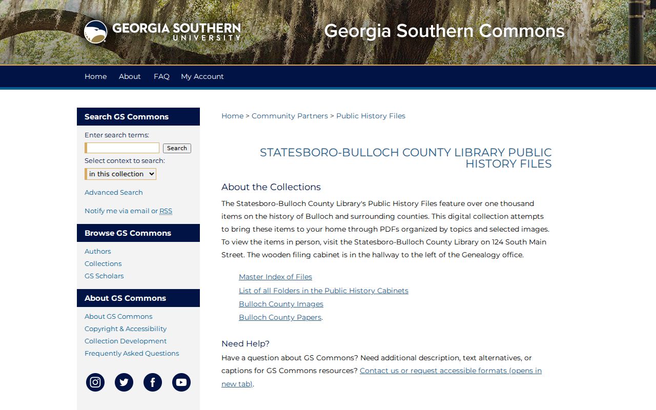 Statesboro-Bulloch Public History Files online index for local directory research
