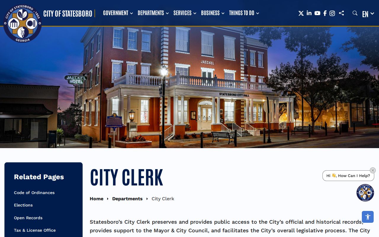 Statesboro residents directory City Clerk records page