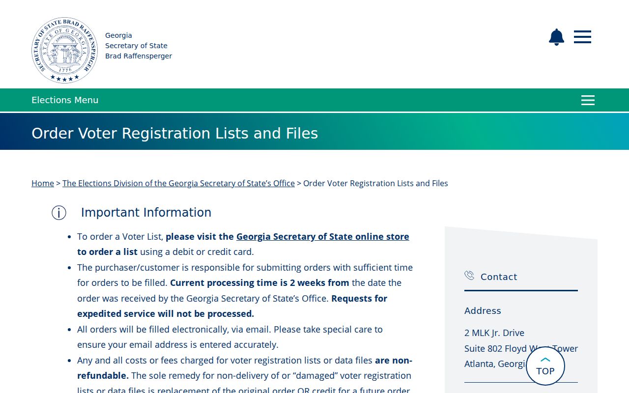 Statesboro neighbors Georgia voter list ordering page